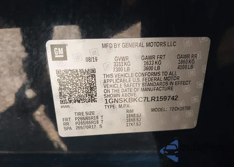 2020 Chevrolet Tahoe 4Wd Lt из США, поврежденный, VIN 1GNSKBKC7LR159742